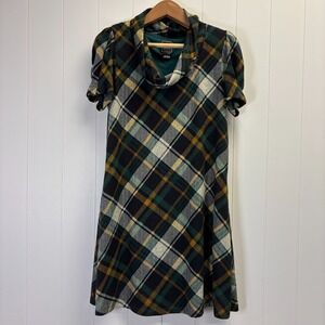 JH Womens Academia Plaid Cowl Neck Mini Dress Size L Preppy Smart Retro Vibes